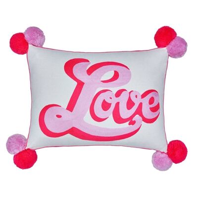 Retro Cursive Love Embroidered Cushion Pink/Coral- by Bombay Duck