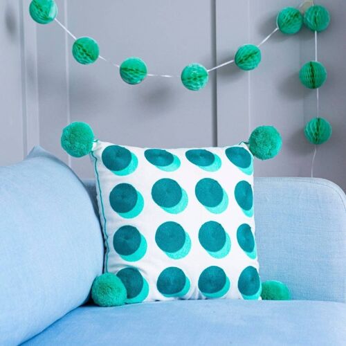 Letterpop Spots Embroidered Cushion Teal/Mint- by Bombay Duck