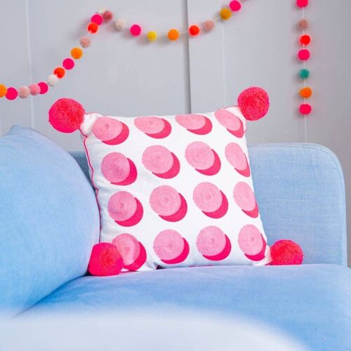 Letterpop Spots Embroidered Cushion Pink/Coral- by Bombay Duck