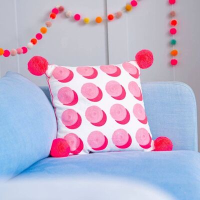 Letterpop Spots Embroidered Cushion Pink/Coral- by Bombay Duck