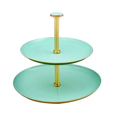 Agnes Enamel Two Tier Cake Stand Brushed Gold/Mint- by Bombay Duck