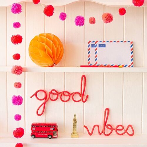 Good Vibes Rope Words Neon Coral- by Bombay Duck