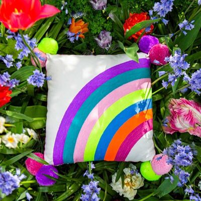 Half Rainbow Embroidered Square Cushion Multicoloured- by Bombay Duck