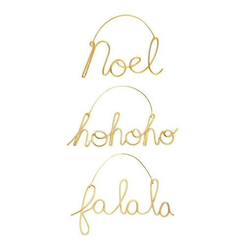 Noel, Ho Ho Ho, Fa La La Wire Word Decorations Gold Set of 3- by Bombay Duck
