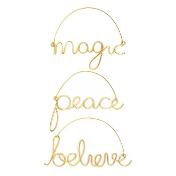 Peace, Believe, Magic Wire Lot de 3 décorations dorées par Bombay Duck 1
