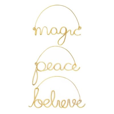 Peace, Believe, Magic Wire Word Decorations Gold Set of 3- by Bombay Duck