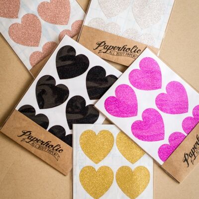 Pegatina Glitter Corazones Grandes Dorado