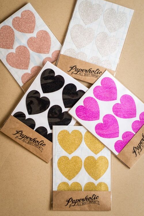 Glitter Sticker Large Hearts Silber