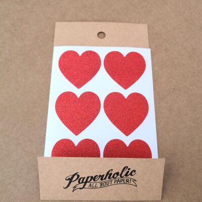 Glitter Sticker Large Hearts Rot