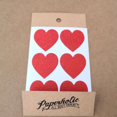 Glitter Sticker Large Hearts Red