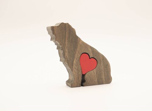 Dog Figurine - Handmade Wooden Bearded Collie with Heart