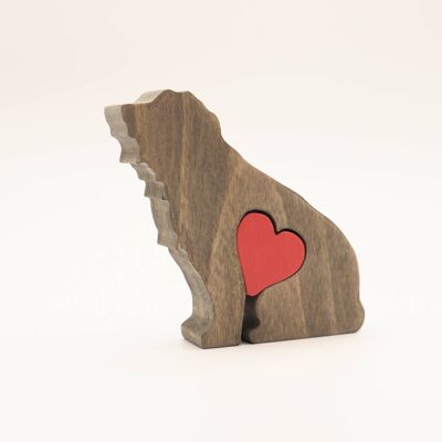 Figurine de chien - Colley barbu en bois fait à la main avec coeur