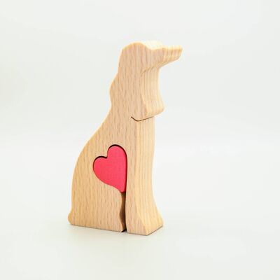 Figurine de chien - Lévrier afghan en bois fait à la main avec coeur