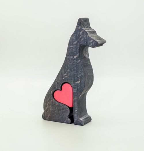 Dog figurine - Handmade Wooden Doberman With Heart