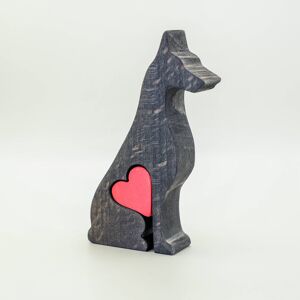 Figurine chien - Doberman en bois fait main avec coeur