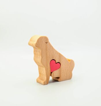 Figurine chien - Carlin en bois fait main avec coeur 1