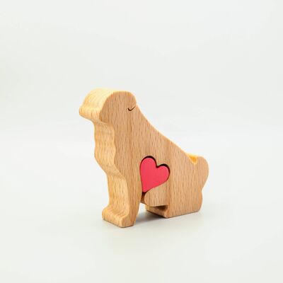 Figurina di cane - Pug in legno fatto a mano con cuore