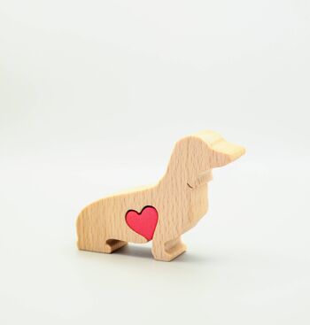 Figurine chien - Teckel en bois fait main avec coeur 3