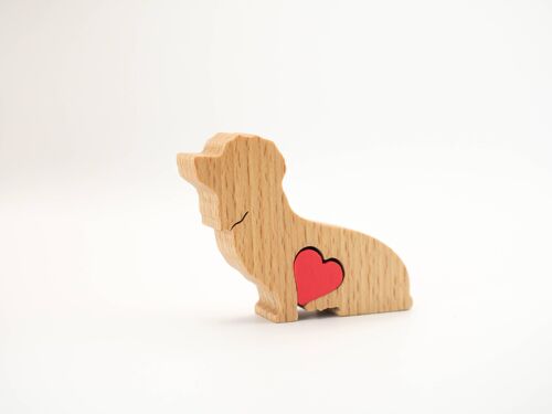 Dog Figurine - Handmade Wooden Dandie Dinmont With Heart