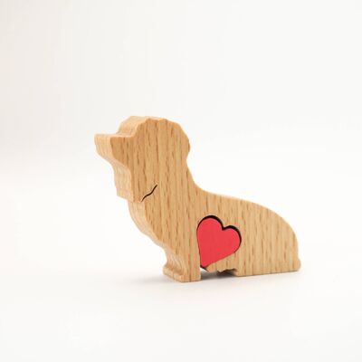 Figurita de perro - Dandie Dinmont de madera hecha a mano con corazón