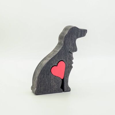 Figurine de chien - Épagneul en bois fait à la main avec coeur