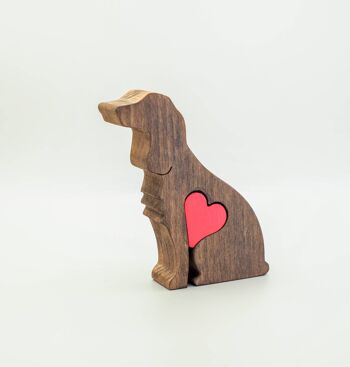 Figurine de chien - Épagneul en bois fait à la main avec coeur 2