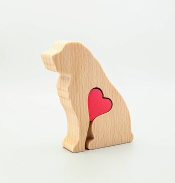 Figurine chien - Saint Bernard en bois fait main avec coeur 1