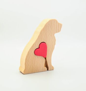 Figurine chien - Saint Bernard en bois fait main avec coeur 3