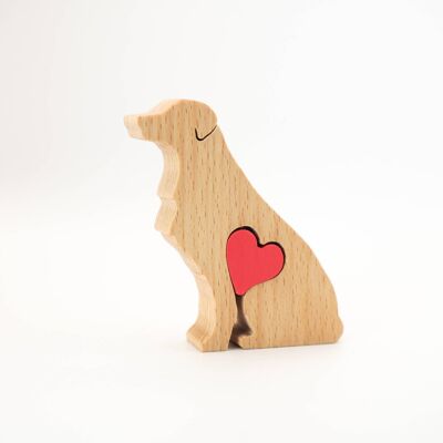 Figurine de chien - Golden Retriever en bois fait à la main avec coeur