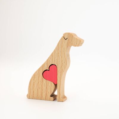 Figurine de chien - Dogue Allemand en bois fait à la main avec coeur