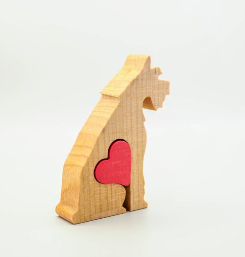 Dog Figurine - Handmade Wooden Schnauzer With Heart