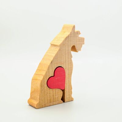 Figurina di cane - Schnauzer in legno fatto a mano con cuore