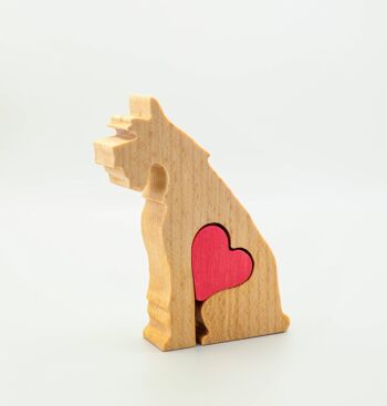 Figurine chien - Schnauzer en bois fait main avec coeur 3