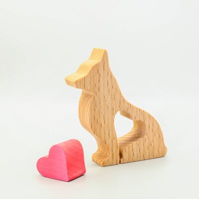 Hundefigur - handgefertigter Corgi aus Holz mit Herz