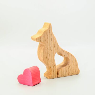 Hundefigur - handgefertigter Corgi aus Holz mit Herz