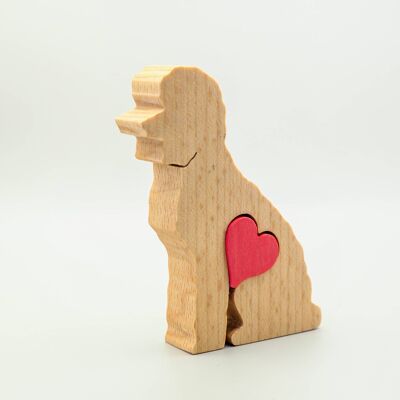 Hundefigur - handgefertigter Pudel aus Holz mit Herz