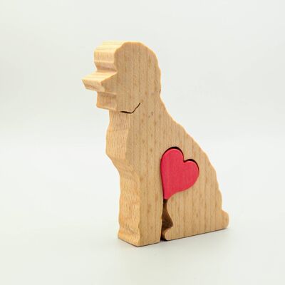 Figura de perro - Caniche de madera hecho a mano con corazón