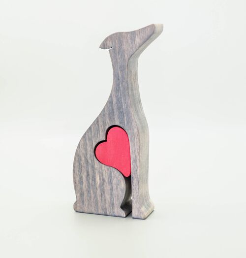 Dog Figurine - Handmade Wooden Greyhound With Heart