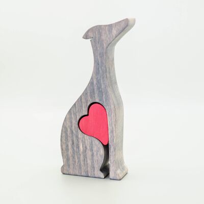 Figurine de chien - Lévrier en bois fait à la main avec coeur