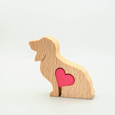 Figurina di cane - Basset in legno fatto a mano con cuore