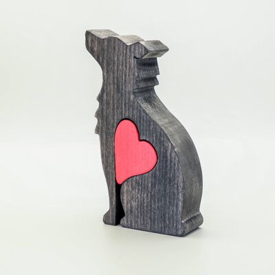 Hundefigur - handgefertigter Border Collie aus Holz mit Herz