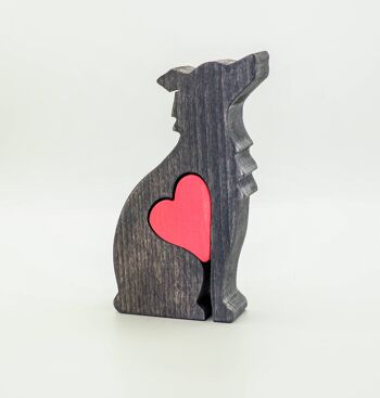 Figurine de chien - Border Collie en bois fait à la main avec coeur 2