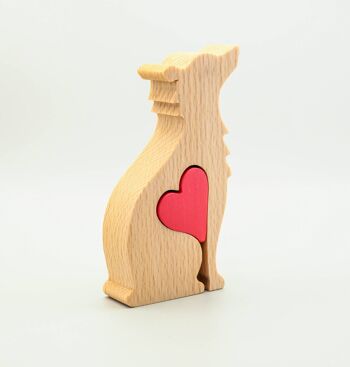 Figurine de chien - Border Collie en bois fait à la main avec coeur 4