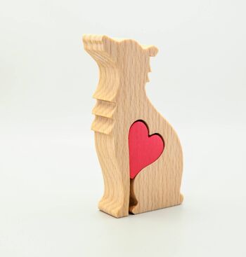 Figurine de chien - Border Collie en bois fait à la main avec coeur 3