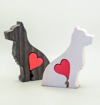 Figurine de chien - West Highland Terrier en bois fait à la main avec coeur 3