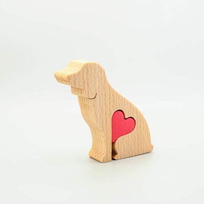Hundefigur - handgefertigter Beagle aus Holz mit Herz
