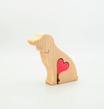 Figurine de chien - Beagle en bois fait à la main avec coeur 1