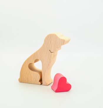 Figurine de chien - Beagle en bois fait à la main avec coeur 3