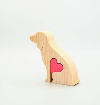 Figurine de chien - Beagle en bois fait à la main avec coeur 2