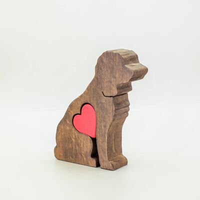 Hundefigur - Handgefertigter Cockapoo aus Holz mit Herz